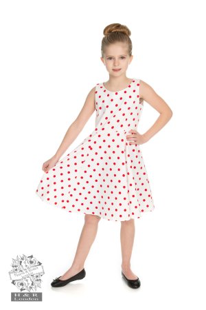 Girls Cindy Polka Dot Swing Dress in White